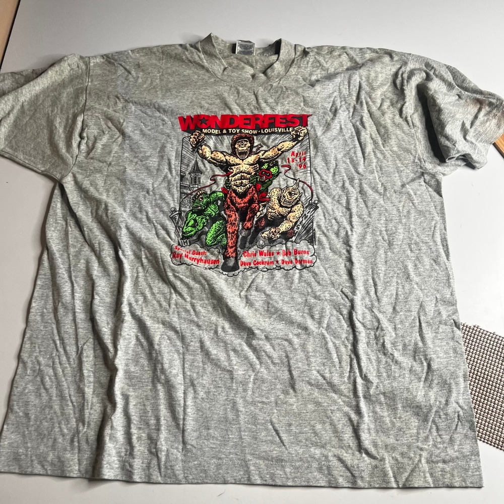 Vintage 1996 Wonderfest Model Toy Show T-Shirt Ray Harryhausen XXL Gray 90s